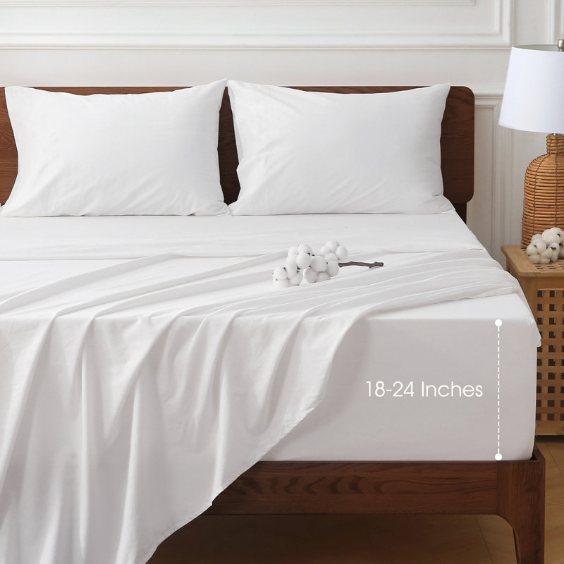 Ensemble de draps 100% coton Hyprest avec poche très profonde de 18 à 24 po, Blanc