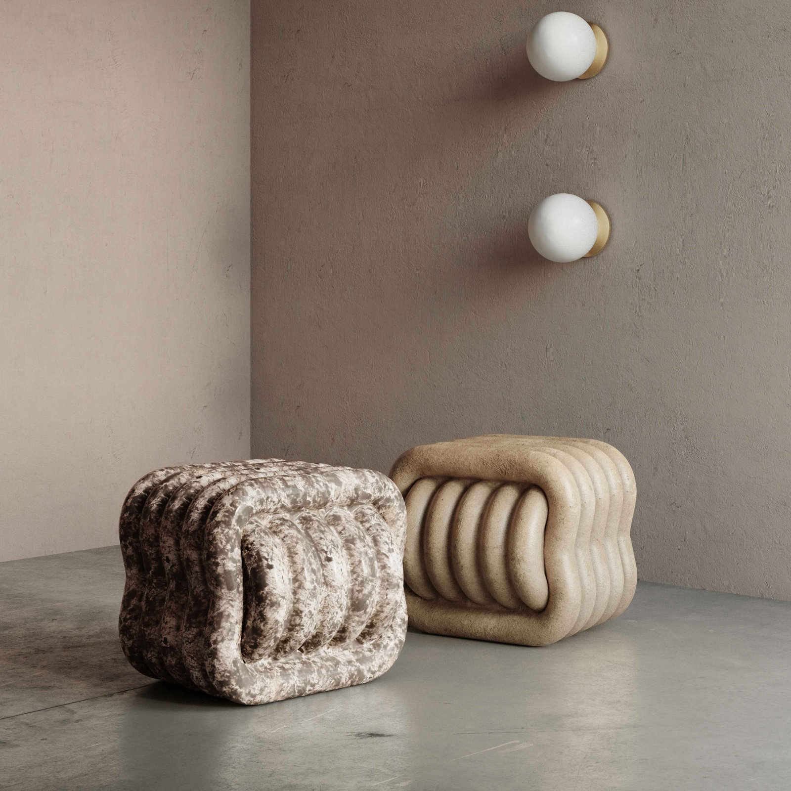 Rolandat Concrete Accent Stool, Tan