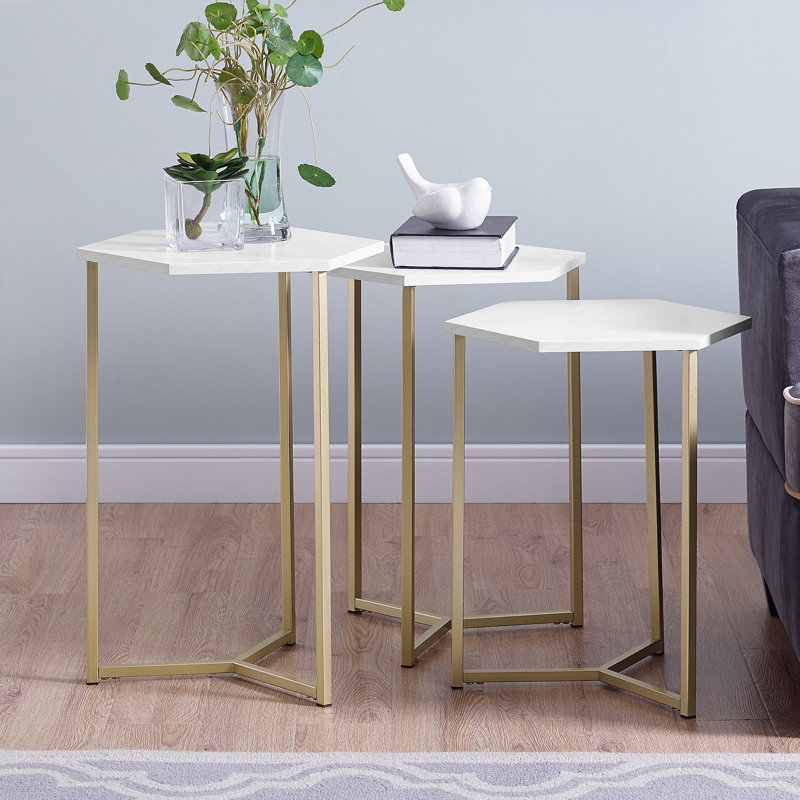 Adela Frame Nesting Tables, Dark Walnut/Gold
