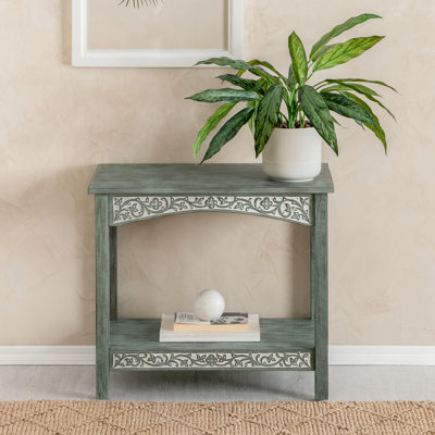 Lyra Hand Craved Solid Wood End Table with Open Shelf Storage