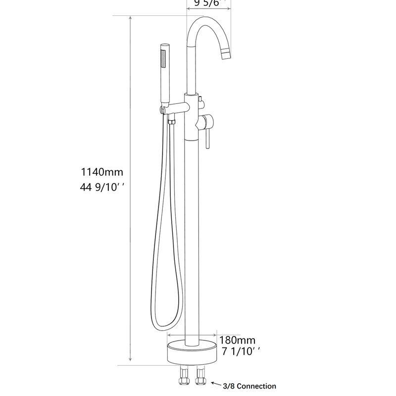 Matte Black Freestanding Bathtub Faucet With Hand Shower Unit Feature Metal Shower, Black, 9.02 Lb Weight