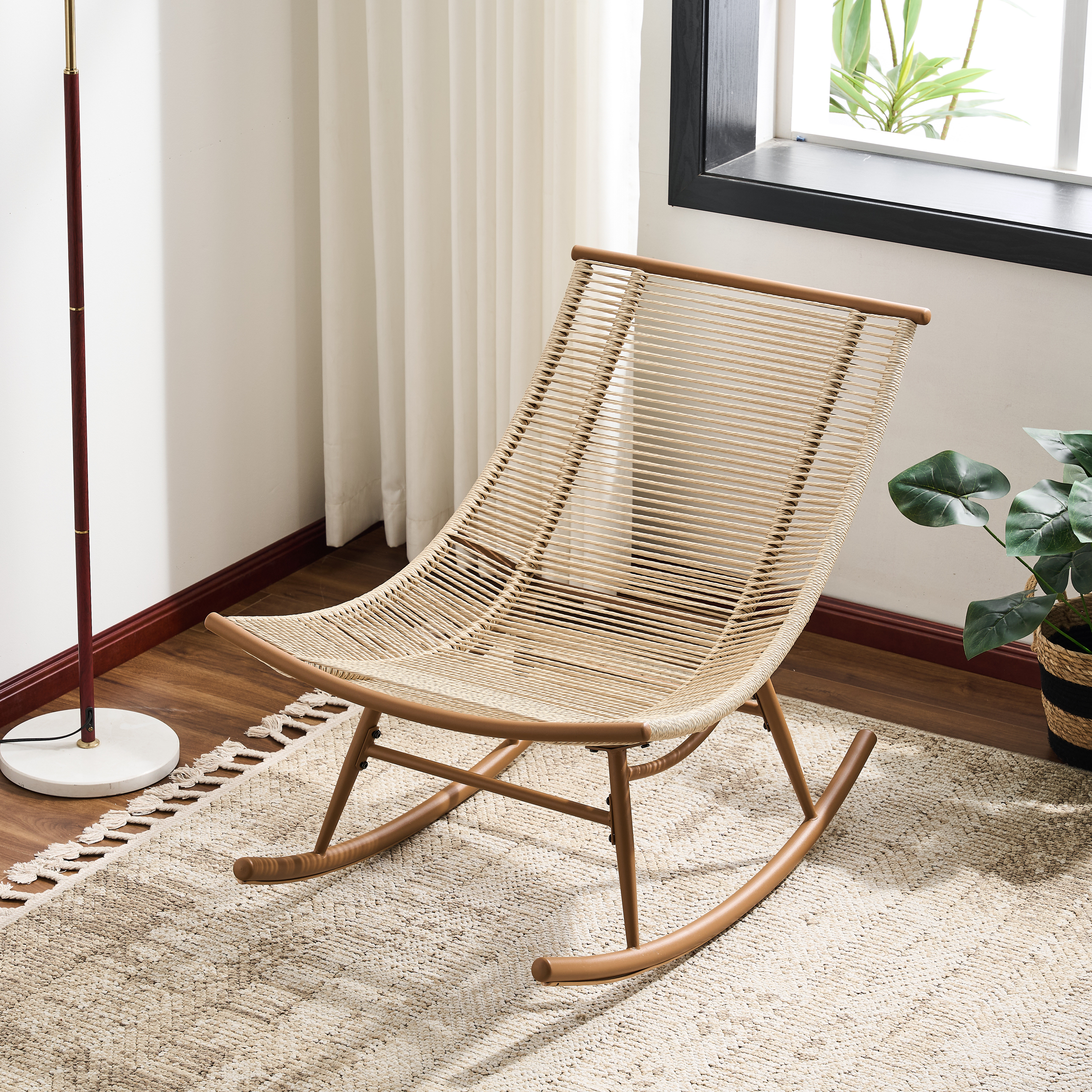 Furpro Rocking Chair Red Barrel Studio® Figir Outdoor PE Rattan Rocking Chair with Metal ...