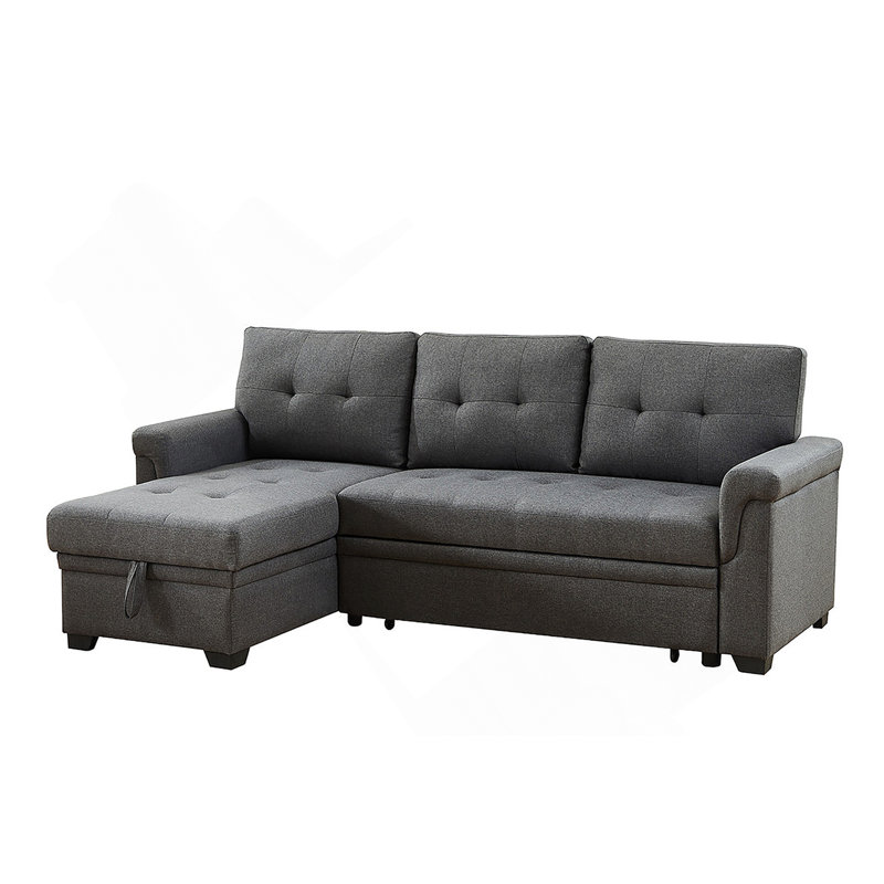 Upholstered L-Shaped Sectional, Charcoal Gray velvet, Left Hand Facing