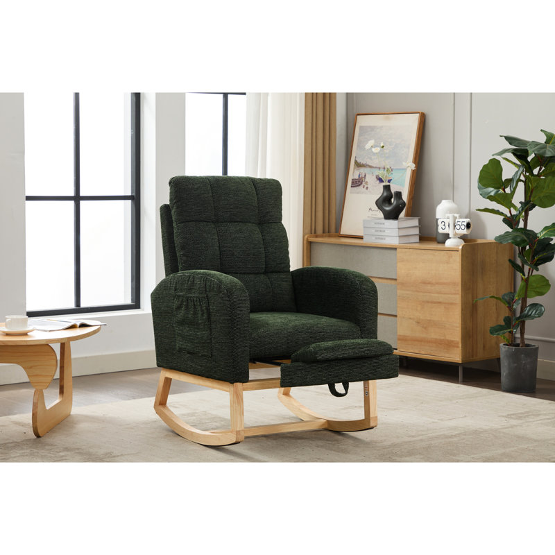 Chaise berçante de chambre de bébé pratique avec coussins à haute densité, base et surface respirante, pieds confortables en bois massif, tissu, design ergonomique