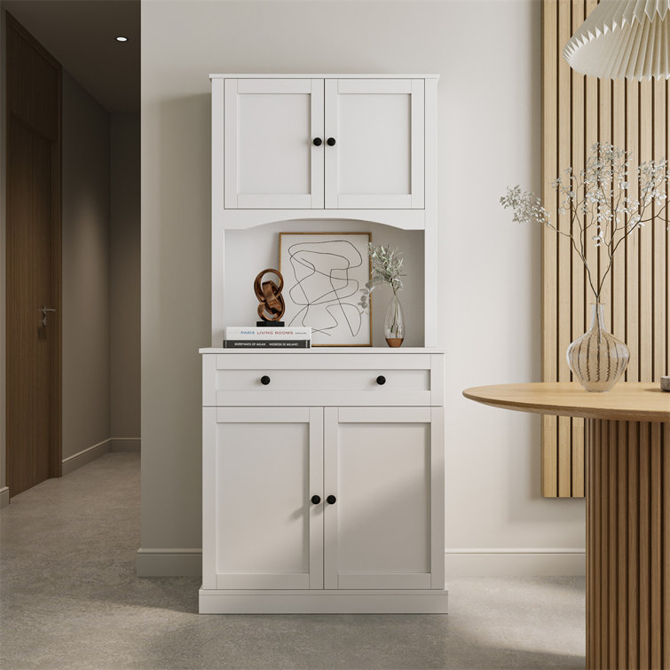 70.87 H White Large Kitchen Pantry Storage Cabinet with Drawers and Open Shelves Freestanding Cupboard Buffet Cabinet