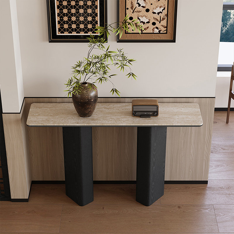 Console blanche en pierre blanche avec acier au carbone, H 39,37 po x l 33,46 po x P 13,78 po