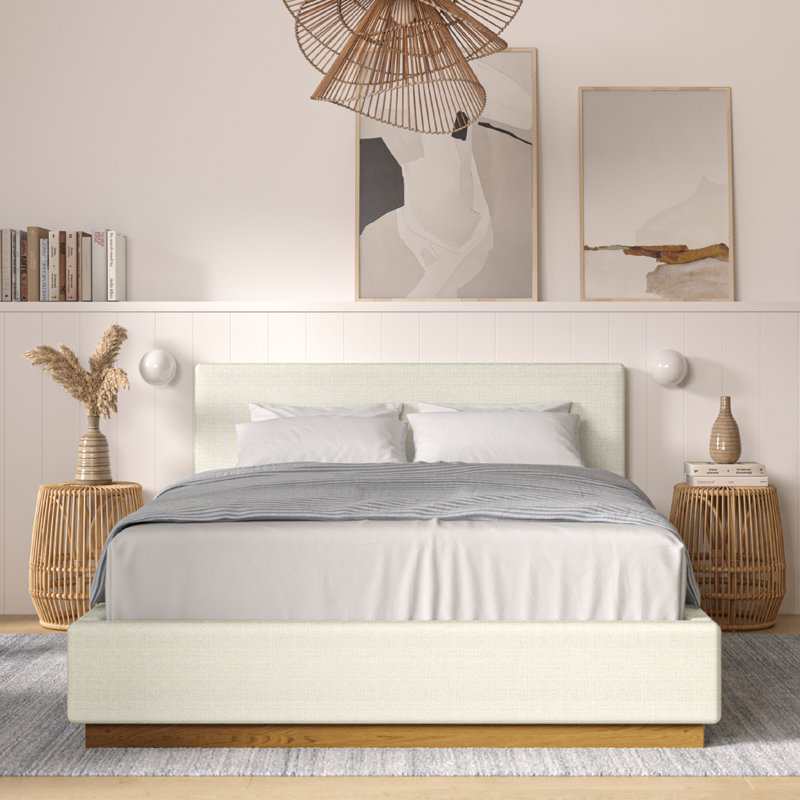 Drago Boucle Upholstered Platform Bed Frame, Queen, Natural