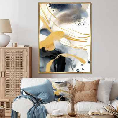 «Pastel Abstract» avec taches bleues noires et dorées VI, reproduction sur toile