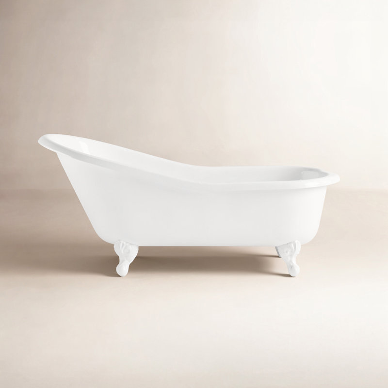 68" Freestanding Soaking Cast Iron Bathtub, White, White Interior with White Exterior
