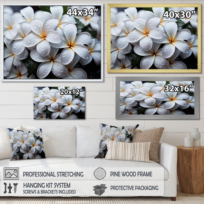 Plumeria pluvieux paradis sur toile, Cadre flottant naturel, H 24 po x l 32 po x P 1 po