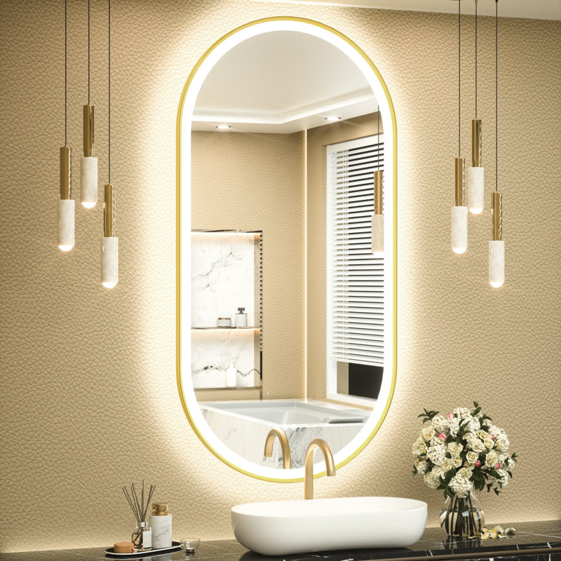 Chavira Oval Anti-Fog LED Vanity Mirror, Gold, 48" x 24"