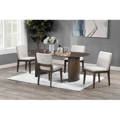 Darrow 5-Piece Wood Oval Dining Table Set With 4 Upholstered Chairs In Beige