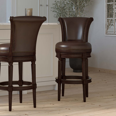 31in. Wood Bar-Height Swivel Barstool with High-Back