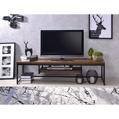 Meuble télé 50 po avec surface et cadre en chêne patiné et noir