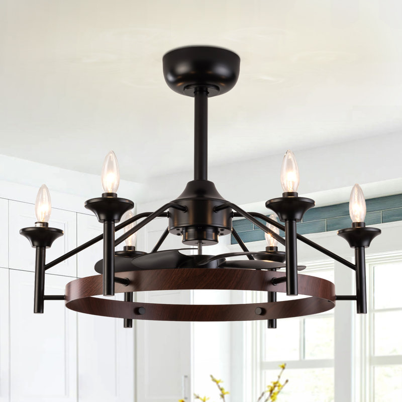 Hodaya 27" W Remote Control Ceiling Fan, Matte Black/Brown, 27" Wide