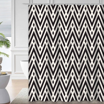 Rideau de douche abstrait géométrique à chevrons avec 12 crochets