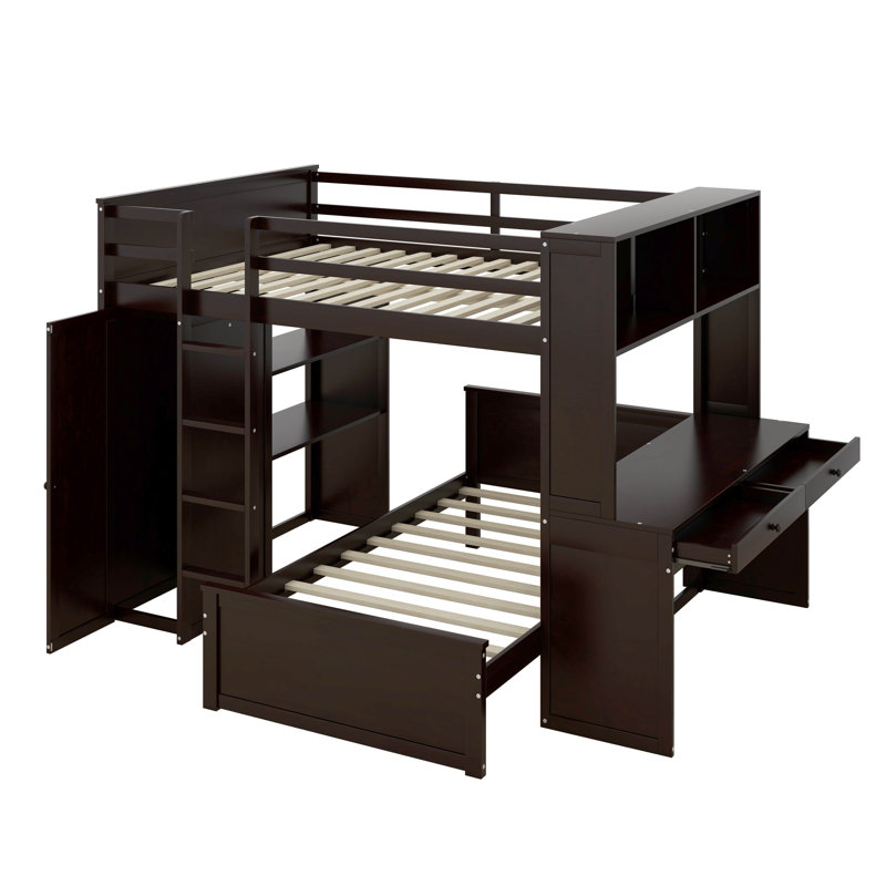 Hamood Kids Full Bunk Bed with Drawers, Espresso