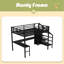 Grand lit mezzanine avec bureau en L et port USB, lit mezzanine en métal avec garde-robe et tablette réglable