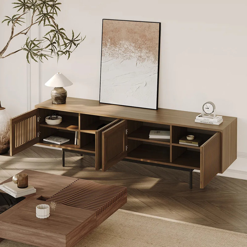 Meuble télé moderne Mid-Century, Noyer, H 21,26 po x l 78,74 po x P 18,89 po