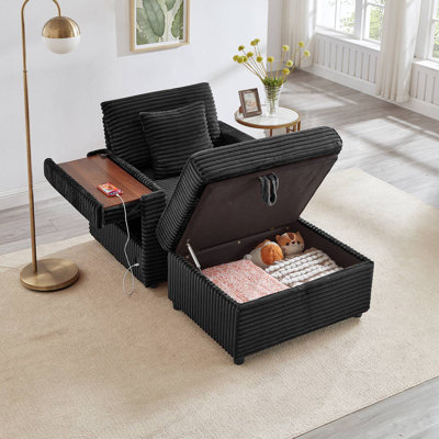 Canapé confortable moelleux en velours côtelé, espace de rangement pour une grande chaise simple, méridienne super moelleuse avec repose-pieds et tableau, convenant à une salle de repos, à un appartement