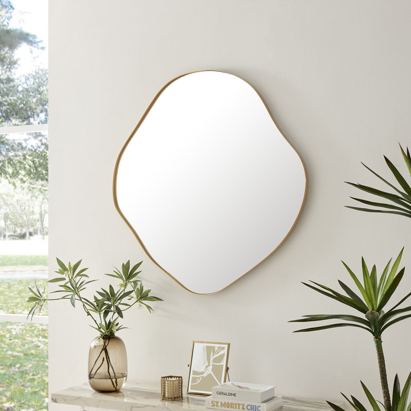 Loscalzo Pebble Metal Framed Wall Mirror - Organic Shape Hallway Mirror, Gold