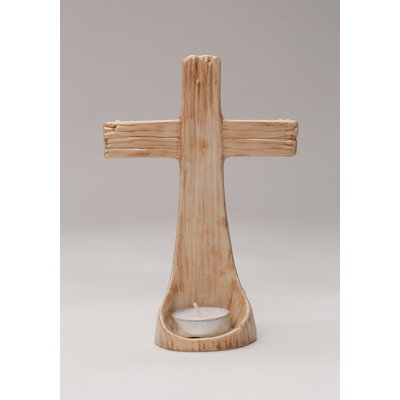 Photophore en porcelaine fine Crucifix - H 7 3/4 po