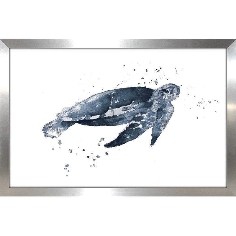«Navy Ink Turtle II», reproduction de peinture à l'aquarelle sur toile tendue, H 33,5 po x l 49,5 po x P 1 po