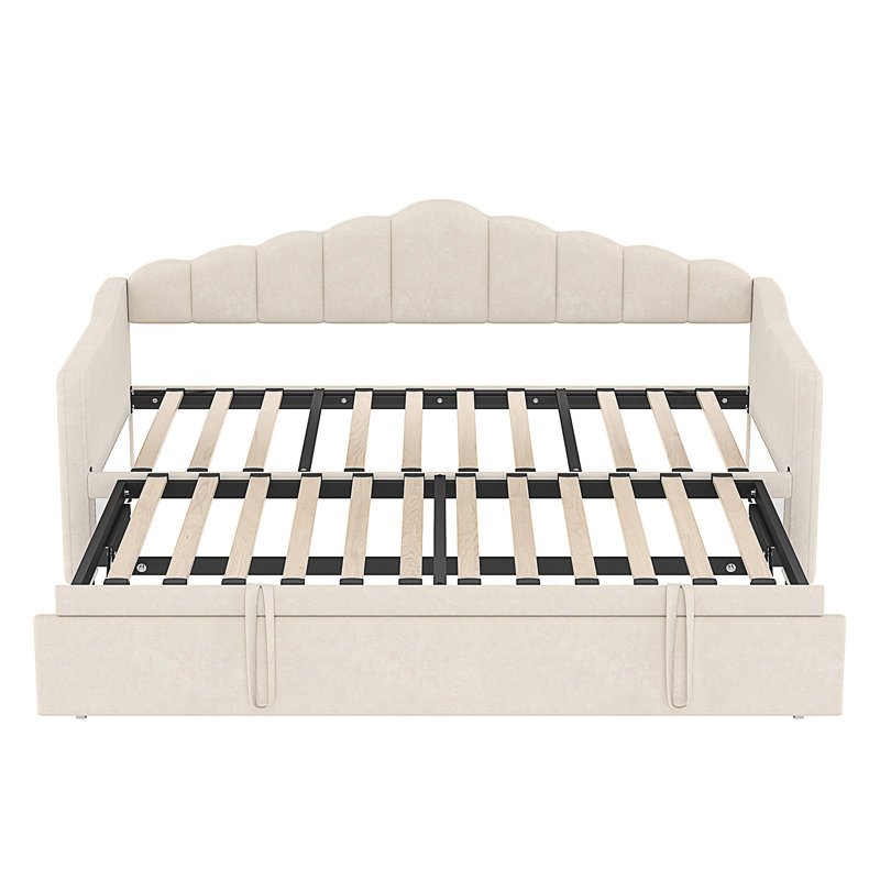 Twin Size Daybed With Adjustable Height Pop Up Trundle Twin Bed And USB & Type-C Charging Port, Day Bed Frame With 2 Side Pockets