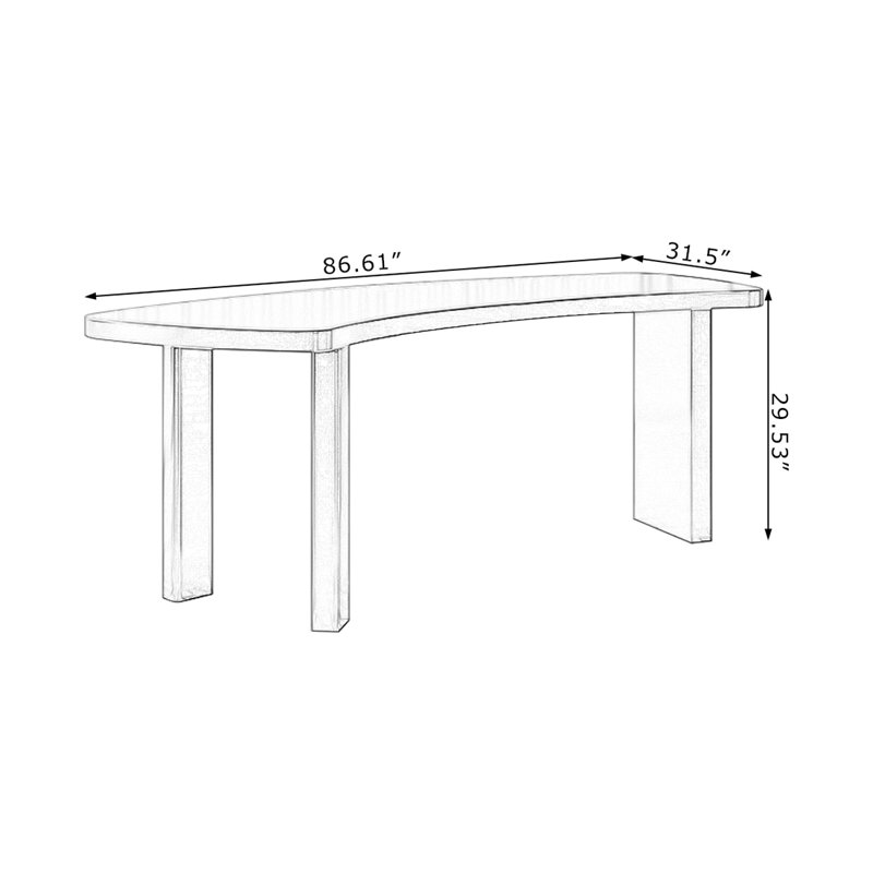 Black Free form Solid Wood Writing desk, 29.53"H*86.61"W*27.56"D