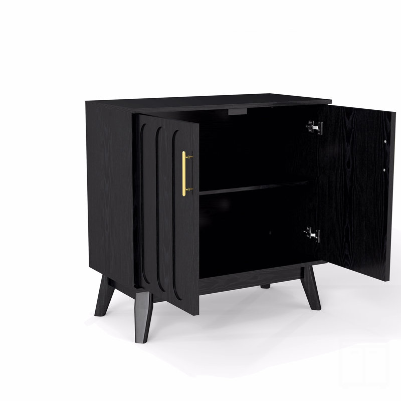 Mid Century Modern Fluted Sideboard Cabinet With Adjustable Shelves & Solid Wood Legs, Buffet Cabinet With Storage, Walnut Storage Cabinet