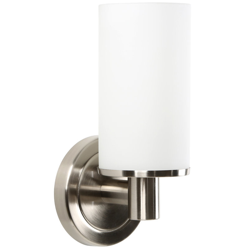 Latitude II Wall Mounted 1-Light Frosted Glass Sconce | Bathroom Lighting, Satin Nickel
