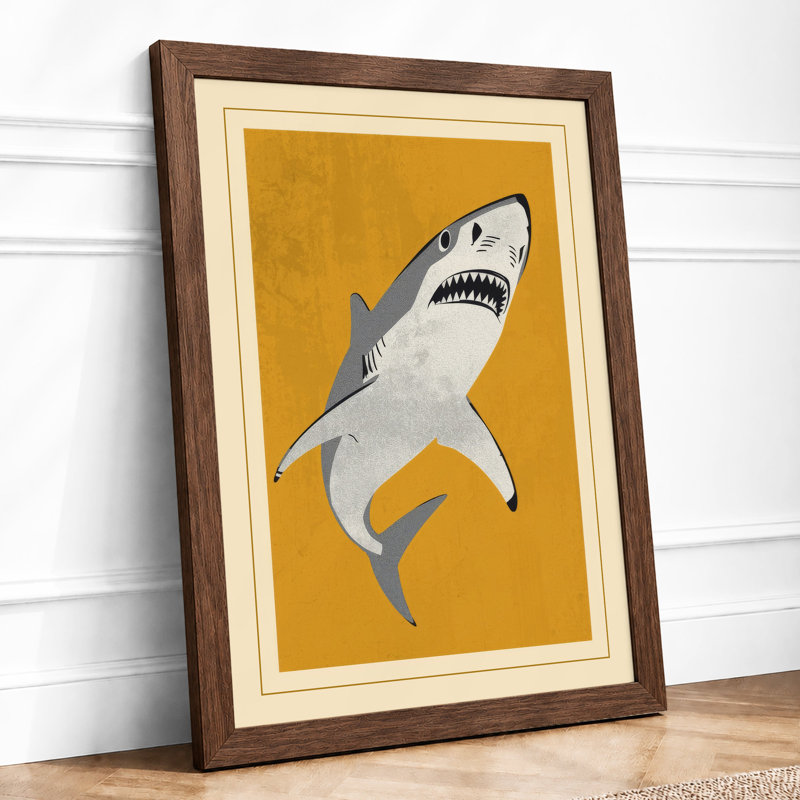 Great White Below Mid-Century - Framed Print, Walnut, A3 - 42.0 x 29.7 cm
