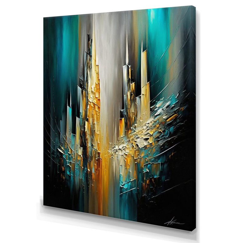 Abstrait géométrique vert et jaune - reproduction sur toile, L 16 po x H 32 po, Toile tendue