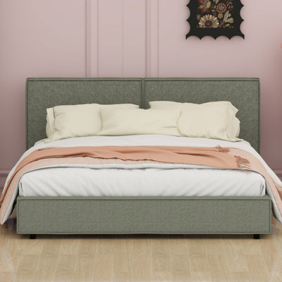Cadre de lit plateforme avec tête de lit cousue à la main et construction renforcée durable