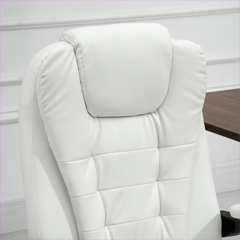 FlowLuxe Luxury High Back 7-Point Vibrating Massage Office Chair for Home, White Faux Leather Finish, White