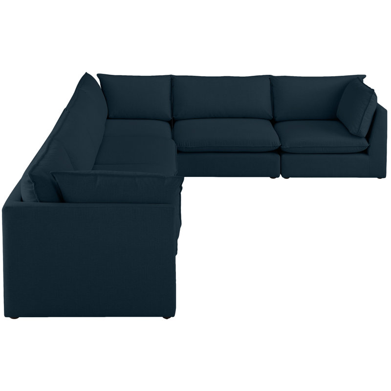 Tupman Upholstered L-Shaped Sectional Reversible, Navy Linen Textured Fabric