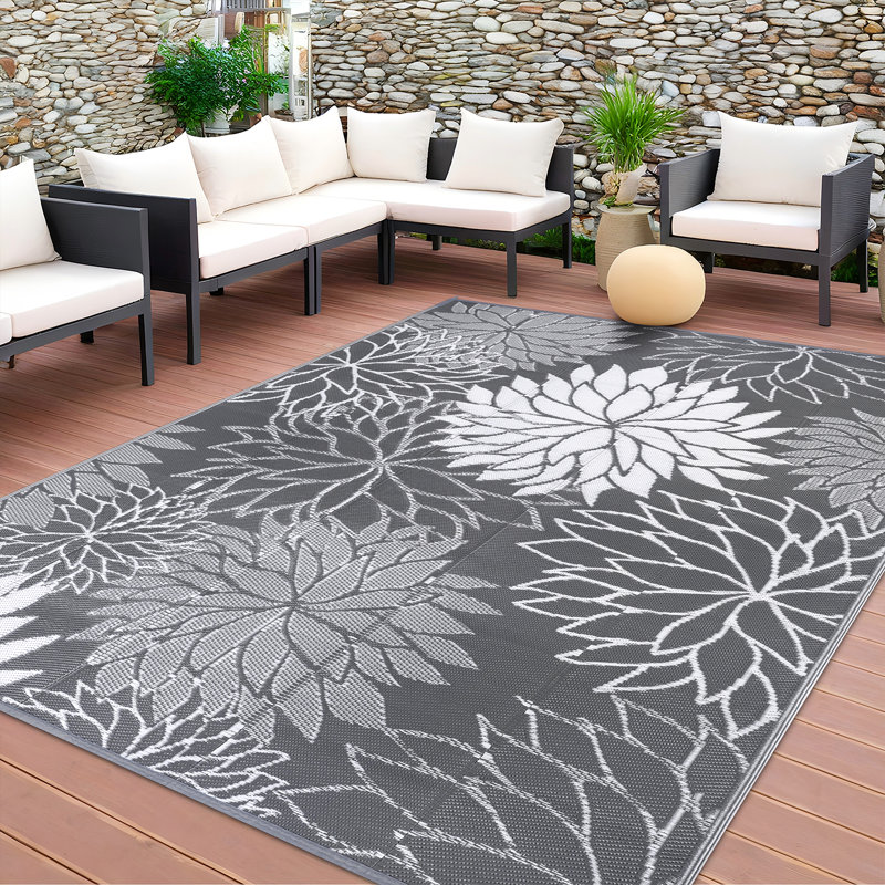 Waterproof Reversible Plastic Outdoor Rug Yard Seaside Camping Large Mat, Rectangle 6' x 9'