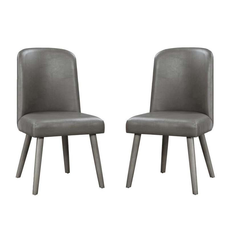 Ensemble de 2 chaises d'appoint, 58 x 56 x 97 cm, pieds en bois d'acacia massif, revêtement en similicuir gris, siège et dossier rembourrés, style contemporain