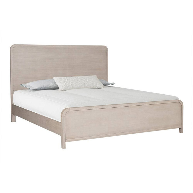 Lit Giva, bords arrondis, chêne naturel beige, bois d'hévéa massif, Grand