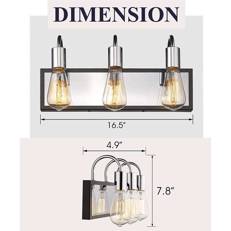 3 - Light Dimmable Vanity Light, Chrome/Black