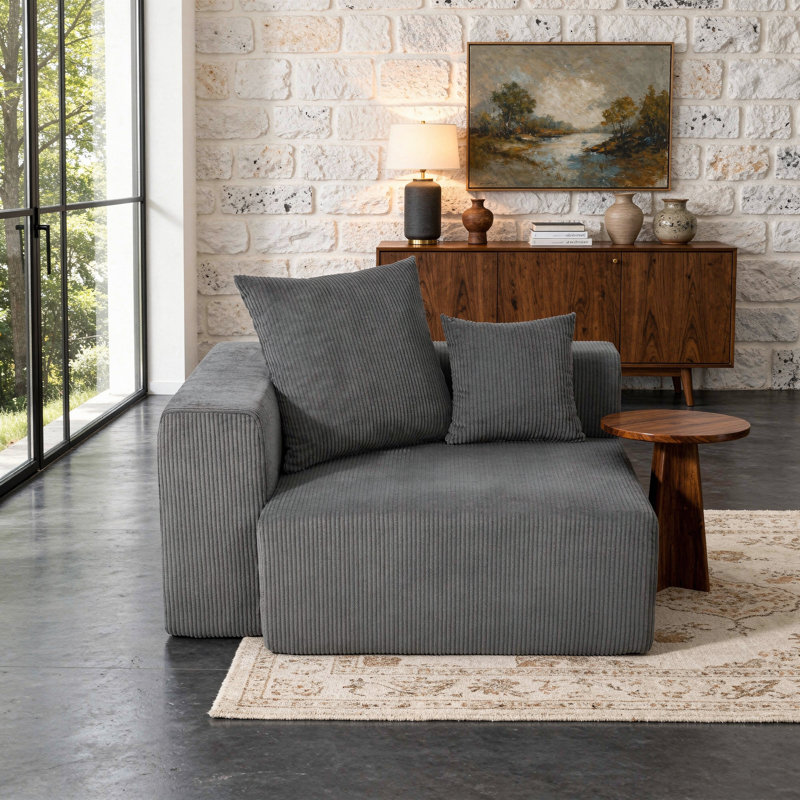 Chaise longue rembourrée en velours côtelé Osterhus, Gris