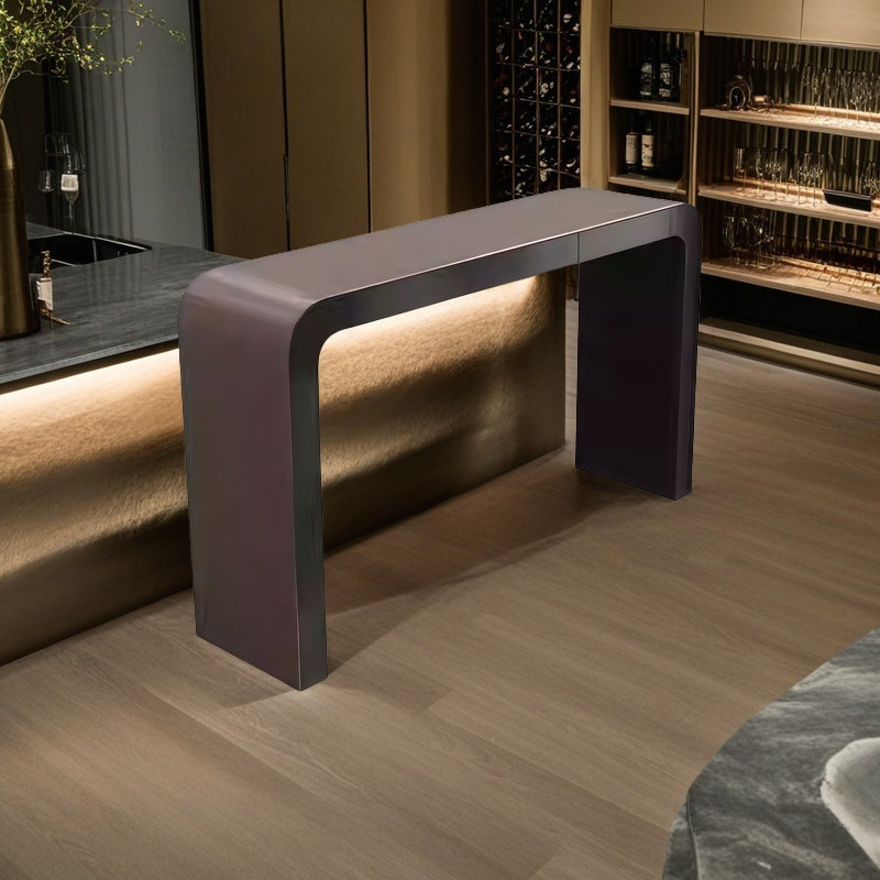 Table de bar en cuir italien, 39.3"H x 70.8"L x 15.7"W