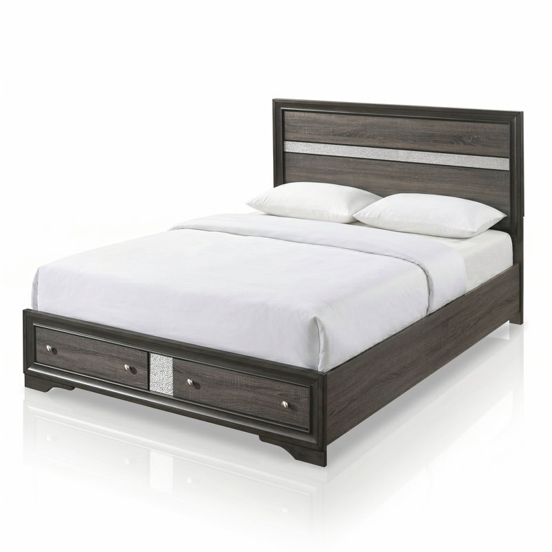 Lit plateforme en bois massif Sana, Grand, Gris