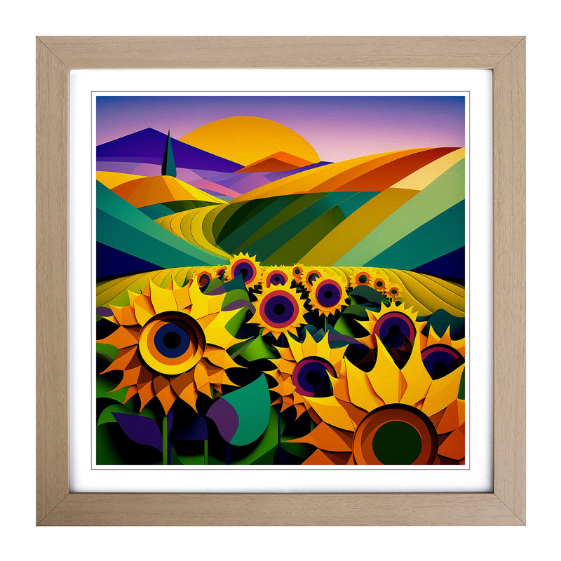 Sunflower Field Constructivism - Framed Print, Oak
