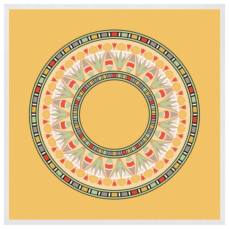 Bilche Orange Circle Ornament. Round Frame - Single Picture Frame Print, Black Framed, 31cm H x 31cm W x 4cm D