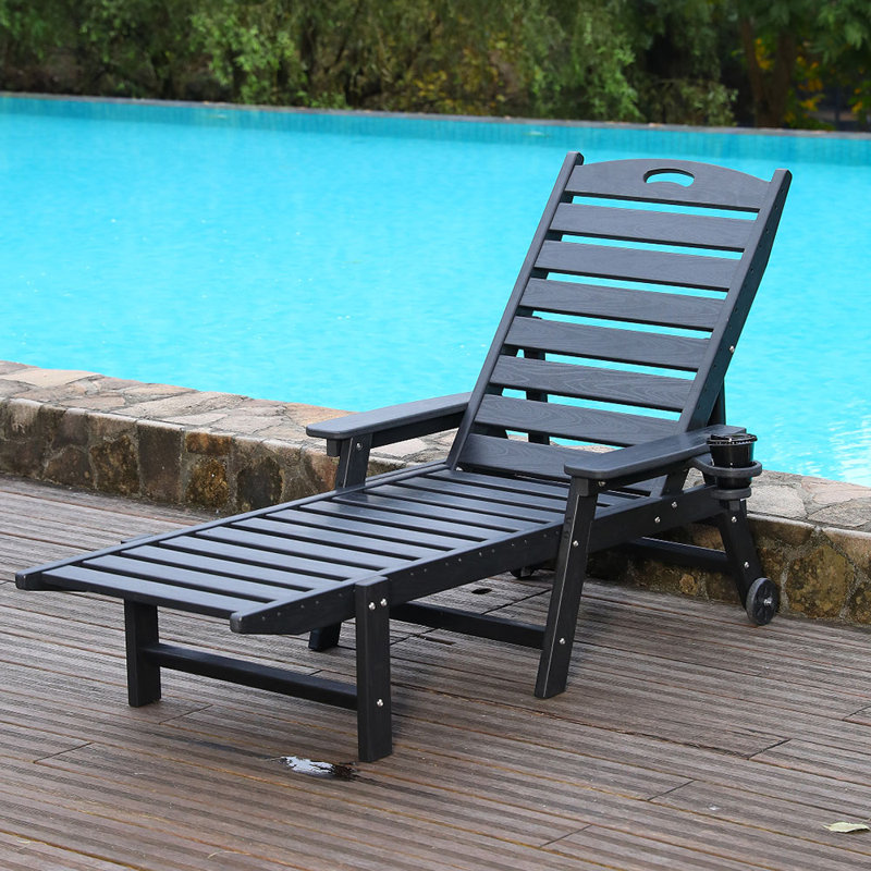 HDPE Chaise Lounge Chair Outdoor, Pool Lounge Chairs with 4-Position Adjustable Backrest, Supports Up to 360 LBS for Patio Poolside Deck Beach Backyard