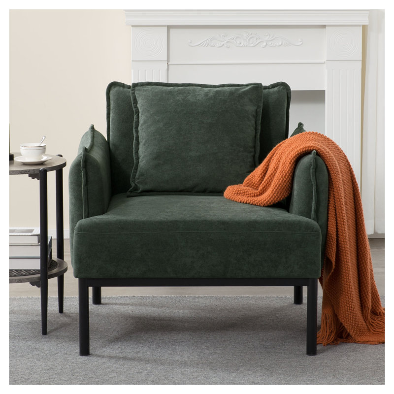 Chaise d'appoint en polyester vert foncé avec coussin et structure en bois d'eucalyptus, Green