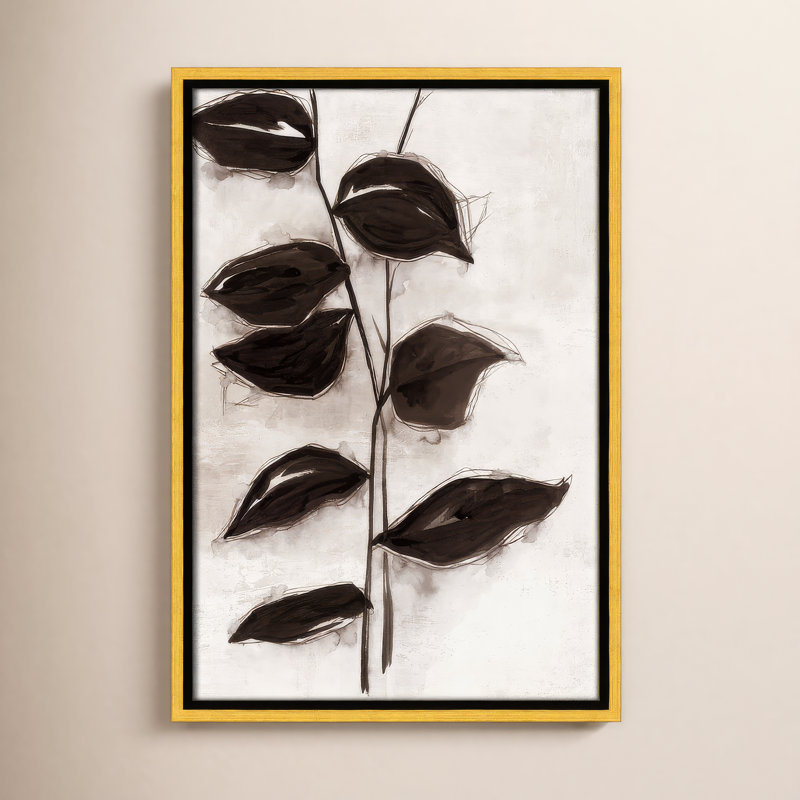 Feuilles I - Toile à cadre flottant, H 19,5 po x l 13,5 po x P 2 po, Encadrement doré