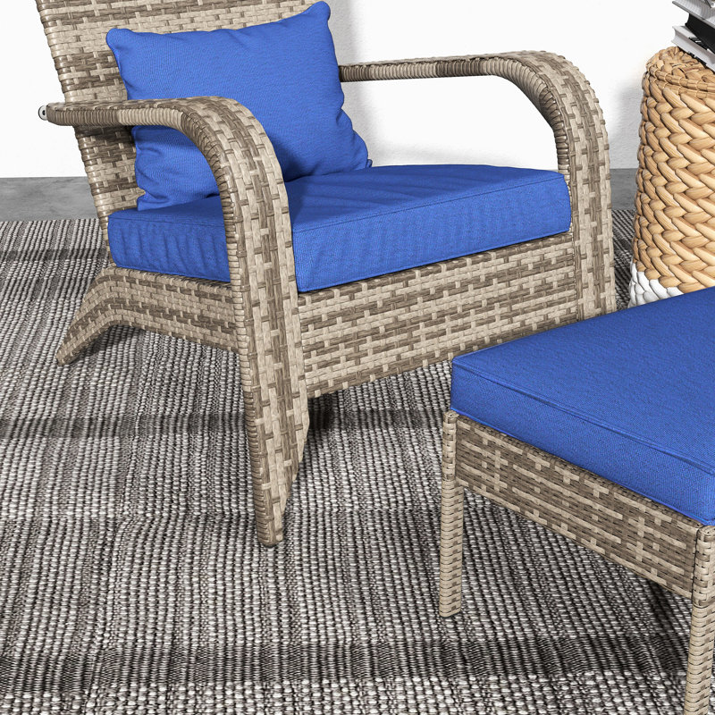 Chaise et fauteuil rembourré bleu foncé pour l'extérieur, la cour avant, la terrasse, le jardin, le patio, le haut dossier, le grand siège avec dossier haut et le dossier haut