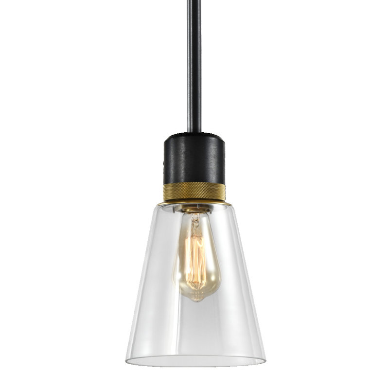 Luminaire suspendu simple à 1 lumière Farella, Noir brossé satiné / laiton vieilli